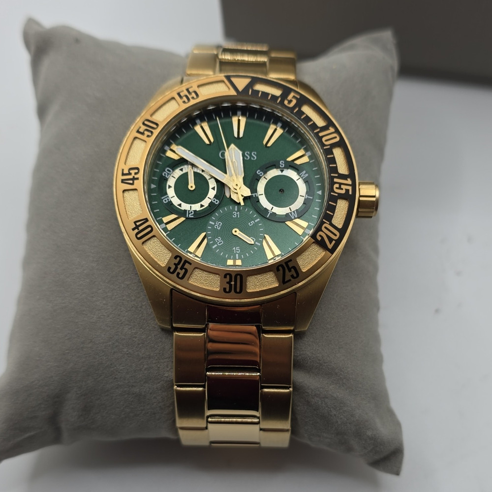 GUESS Women’s Gold-Tone Bracelet Watch Green Dial Analog Quartz Multi-Dial